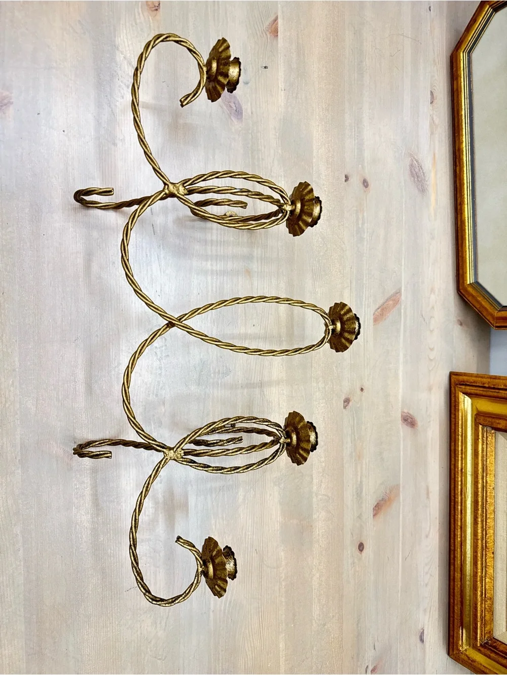 Vintage 1960s Hollywood Regency gold tone metal wall mount candelabra - set of 2